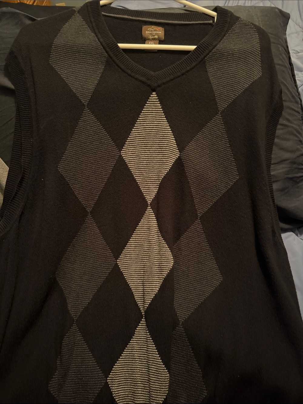 Greg Norman Black and Gray Argyle V-Neck Sweater Vest